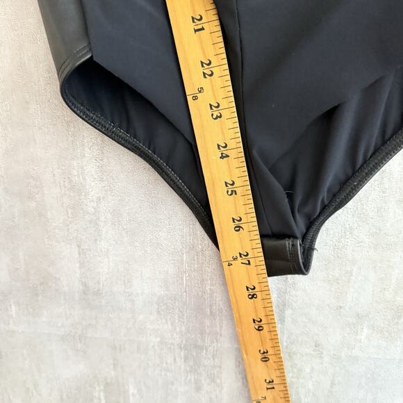 ALIX NYC Black Faux Leather Bodysuit Size M Open Back Cutout Spaghetti Straps - Picture 12 of 16